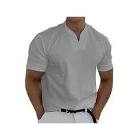 Lininco Mens Shirts, Braylen Stylish T-Shirt, Mens Business Slim V-Neck Longline Henley Shirt Gym Athletic Tee (Light Grey,5XL)