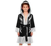 Linjinx Accappatoio da Boxe con Cappuccio Bambino Ragazzo Costume Pugile Uniforme Arti Marziali Muay Thai MMA Costume di Halloween Carnevale Capo Masquerade Nero argento 15-16 anni