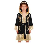 Linjinx Accappatoio da Boxe con Cappuccio Bambino Ragazzo Costume Pugile Uniforme Arti Marziali Muay Thai MMA Costume di Halloween Carnevale Capo Masquerade Oro nero 9-10 anni