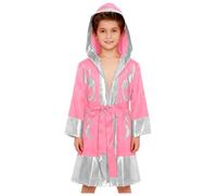 Linjinx Accappatoio da Boxe con Cappuccio Bambino Ragazzo Costume Pugile Uniforme Arti Marziali Muay Thai MMA Costume di Halloween Carnevale Capo Masquerade Argento rosa 11-12 anni