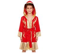 Linjinx Accappatoio da Boxe con Cappuccio Bambino Ragazzo Costume Pugile Uniforme Arti Marziali Muay Thai MMA Costume di Halloween Carnevale Capo Masquerade Oro rosso 15-16 anni