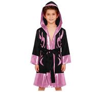 Linjinx Accappatoio da Boxe con Cappuccio Bambino Ragazzo Costume Pugile Uniforme Arti Marziali Muay Thai MMA Costume di Halloween Carnevale Capo Masquerade Nero rosa 5-6 anni