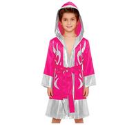 Linjinx Accappatoio da Boxe con Cappuccio Bambino Ragazzo Costume Pugile Uniforme Arti Marziali Muay Thai MMA Costume di Halloween Carnevale Capo Masquerade Argento rosa caldo 5-6 anni