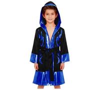 Linjinx Accappatoio da Boxe con Cappuccio Bambino Ragazzo Costume Pugile Uniforme Arti Marziali Muay Thai MMA Costume di Halloween Carnevale Capo Masquerade Nero blu 7-8 anni