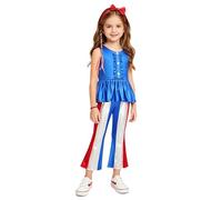 Linjinx Bambini Pantaloni Campana Bambine Blu Moda Statunitense Completo Pantaloni Campana Bambine Giovani Abbigliamento Il Luglio Halloween Blu reale 7-8 anni