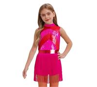 Linjinx Body Ginnastica Artistica Bambina Balletto Loetard Senza Manica Body da Ballo Latino con Nappa Paillettes Abito di Jazz Tango Valzer Performance Rosa Scuro 7-8 Anni