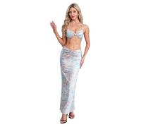 Linjinx Cadena di Perle False Smontabile per Viaggio Stile Bohemio con Motivo Stampato per Donna Adulte per Giardino Brunch Uscita in Città Vacanze Grigio Azzurro XS