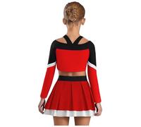 Linjinx Cheer-leader Costume Bambina Maglietta Manica Lunga Crop Top + Gonna a Pieghe Minigonna Costume Divertente da Cheer-leader Abito Ballo Latino Jazz Rosso 5-6 anni