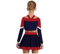 Linjinx Cheer-leader Costume Bambina Maglietta Manica Lunga Crop Top + Gonna a Pieghe Minigonna Costume Divertente da Cheer-leader Abito Ballo Latino Jazz Blu navy 5-6 anni