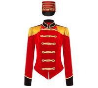 Linjinx Costume Da Direttrice Di Circo Per Donna Giacca Elegante In Velluto A Maniche Lunghe Con Frange Cappello Costume Da Maestro Di Cerimonie Lusso Taglie Sxl Rosso XXL