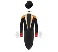 Linjinx Costume Da Mago Da Circo Per Uomo Giacca Maestro Di Cerimonia Con Cappello E Farfallino E Guanti Costume Presentatore Circo Ringmaster Di Lusso Taglie Sxl Nero M