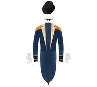Linjinx Costume Da Mago Da Circo Per Uomo Giacca Maestro Di Cerimonia Con Cappello E Farfallino E Guanti Costume Presentatore Circo Ringmaster Di Lusso Taglie Sxl Blu scuro S