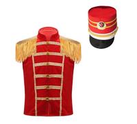Linjinx Costume Da Tamburino Majorette Per Bambini Abito Schiaccianoci Giacca Uniforme Con Nappe E Cappello Costume Da Domatore Circo Anni Rosso 11-12 anni