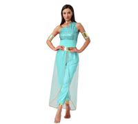 Linjinx Costume Vestito Jasmine Principessa per Donna Costume da Danza del Ventre Indiani Orecchini Jumpsuit Body Danza Classica Ballerina Araba Dancewear Verde XXL