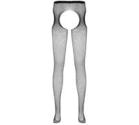 Linjinx Media Lingerie A Rete per Donna Collant Reggicalze con Diamanti Imitation Leggings Intimo Senza Cavallo Taglio Laterale Nero Taglia Unica