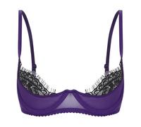 Linjinx Reggiseno Push up da Donna Reggiseno in Pizzo con Ferretto Brassiere 1/4 Coppe Bra Lingerie Trasparente Bikini Top Biancheria Intima Underwear Viola 4XL