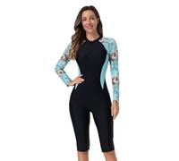 Linjinx Tuta da Bagno per Donna A Una Sola Pezza Costumi da Bagno con Maniche Lunghe per La Protezione con Motivo Patchwork E Cerniera Tuta da in Neoprene per Nero XS