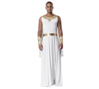 Linjinx Uomo Costume da Dio Greco con Polsini Costume da Cesare Abito da Imperatore Greco Romano Toga Antica Cosplay di Halloween Carnevale Feste a Tema Bianco XL