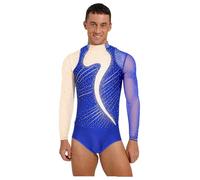 Linjinx Vestiti da Ballo Latino Americano Uomo Paillettes Body da Pattinaggio Artistico Leotards Danza Classica Costume per Competizione Spettacolo Teatro Blu reale M
