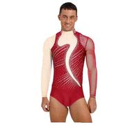 Linjinx Vestiti da Ballo Latino Americano Uomo Paillettes Body da Pattinaggio Artistico Leotards Danza Classica Costume per Competizione Spettacolo Teatro Borgogna M