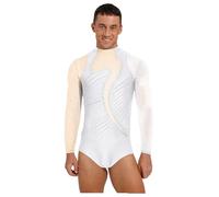 Linjinx Vestiti da Ballo Latino Americano Uomo Paillettes Body da Pattinaggio Artistico Leotards Danza Classica Costume per Competizione Spettacolo Teatro Bianco L