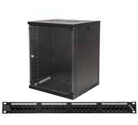 Link Armadio Rack 19" 15 Unità da Muro per Reti 750x540x450mm Nero + Patch Panel
