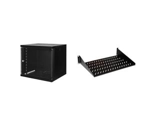 LINK LK1909UN Armadio Rack 19" 9 Unità da Muro per Reti (A) 485 x (L) 540 x (P) 450 mm, Nero & LKRIP250N2U RIPIANO per Armadio 19" 2 Unita' PROFONDITA' 250 MM. (Universale) Colore Nero