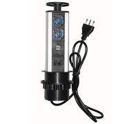LINK LKMPT02 multipresa da tavolo a scomparsa con 2 prese universali Schuko/italiane 10-16A, 1 RJ45, 1 RJ11, 2 USB, struttura in metallo, nero, lunghezza cavo 1,70 metri, confezione da 12 unità