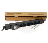 Link multipresa elettrica LK10050 per rack 19" con interruttore magnetotermico e 6 prese universali tripolari/Schuko in metallo, cavo 1,75mt. spina italiana 16. Alette reversibili.