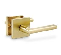 Linkaa Maniglia per porta in ottone macchiato oro, per camera da letto, bagno, senza chiave, maniglia per porta esterna/interna, senza serratura