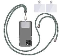 Linkbro Collana per cellulare universale, cordino per cellulare, telefono universale da appendere al collo con pad, cordino per cellulare, regolabile e rimovibile. (1 a strisce verdi e bianche)