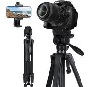LINKCOOL Treppiede a testa fluida - Treppiede video in alluminio da 150 cm con piastra a sgancio rapido per fotocamere DSLR e videocamere Canon, Nikon, Sony