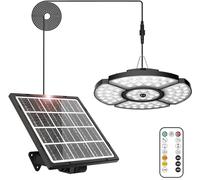 Linke Luce solare per capannone per esterni e interni, 152 LED con sensore di movimento, luce solare a sospensione con telecomando 2700 K/4000 K/6500 K, 4 modalità di illuminazione, luce ad energia