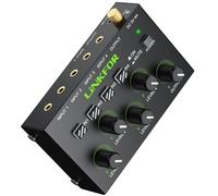 LiNKFOR Mixer Stereo 3,5 mm a 4 Canali con 4 Controlli Volume Indipendenti + Master, Mixer Audio 3.5mm Attivo con Interfacce Dorate, Alimentazione per Gaming, Studio PC, Console, Sintetizzatori