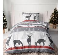 LINKHOFF Biancheria da letto in flanella 135 x 200 cm - Biancheria da letto natalizia Cozy Christmas - Biancheria da letto invernale in rosso grigio - 100% cotone - Biancheria da letto natalizia con