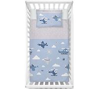 LINKHOFF Biancheria da letto per bambini, 100 x 135 cm, 100 x 135 cm, colore blu, con aerei, morbida biancheria da letto invernale per bambini, in 100% cotone