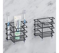 Linkidea 2 Pack Portaspazzolino da Parete, Portaspazzolino Elettrico in Acciaio Inox per Doccia Bagno (Nero)