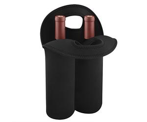 Linkidea Borsa termica da viaggio per 2 bottiglie di vino, borsa termica da picnic per due bottiglie, acqua, bevande, birra, borsa da viaggio in neoprene con maniglia sicura per il trasporto (nero)