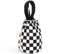 Linkidea Borsa termica per alimenti, portatile, con coulisse, con cinghia da polso, porta pranzo, compatibile con Thermos, Simple Modern, Stanley (nero e bianco)