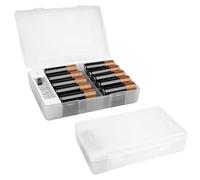 Linkidea Confezione da 2 custodie in plastica con tester, organizer portatile per batterie, compatibile con 20 batterie AA, 22 AAA, scatola per batterie per viaggi, uso domestico (bianco)