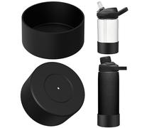 Linkidea - Confezione da 2 portaborraccia compatibili con CamelBak 20/25oz, Chute Mag 20/25oz, Tappo di Trasporto, Protezione Antiscivolo in Silicone per Il Fondo della Borraccia (Nero)