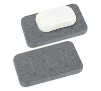 Linkidea Confezione da 2 portasapone in diatomite, ad asciugatura rapida, accessorio da bagno ecologico, contenitore compatto per sapone auto-asciutto (grigio)