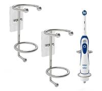 Linkidea Confezione da 2 Portaspazzolino elettrico da parete per bagno e doccia, Appendino per spazzolino elettrico in acciaio inox, Organizer autoadesivo (Argento)