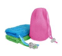 Linkidea Confezione da 3 sacchetti per sapone, esfolianti, in spugna, con coulisse, per bagno e doccia (tre colori casuali)