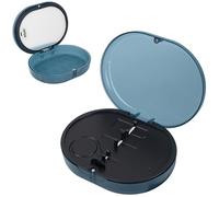 Linkidea Custodia a doppio strato con specchio per fermo, contenitore portatile con strumento di rimozione, spazzola, protezione per la bocca del bambino, supporto per protesi dentarie con chiusura