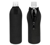 Linkidea Custodia monouso borraccia compatibile con Smartwater da 16,9/20 fl oz, Evian da 16,9 fl oz, custodia isolante in neoprene con cerniera bloccabile (confezione da 2/nero)