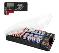 Linkidea Custodia organizer per batterie con tester, contiene 93 batterie di diverse dimensioni, compatibile con batterie AAA, AA, 9V, C, D e a bottone, porta batterie portatile (nero)
