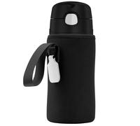 Linkidea Custodia per bottiglia d'acqua compatibile con thermos Funtainer Tritan da 470 ml, in acciaio da 340 ml, borsa porta bottiglia d'acqua con targhetta per nome, nero