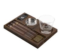 Linkidea Grande Set Porta Sigari con Cutter e Cendino, Portasigaro in Legno per Vassoi di Whisky, Accessori per Fumare di Lusso Regalo per Papà, Marito (Marrone)