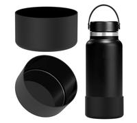 Linkidea Porta Bottiglia d'Acqua Compatibile con Hydro Flask Bocca Larga Coperchio Flessibile/Tappo in Cannuccia 32 oz/40 oz, Protezione del Tappo sul Fondo della Bottiglia in Silicone (Nero)